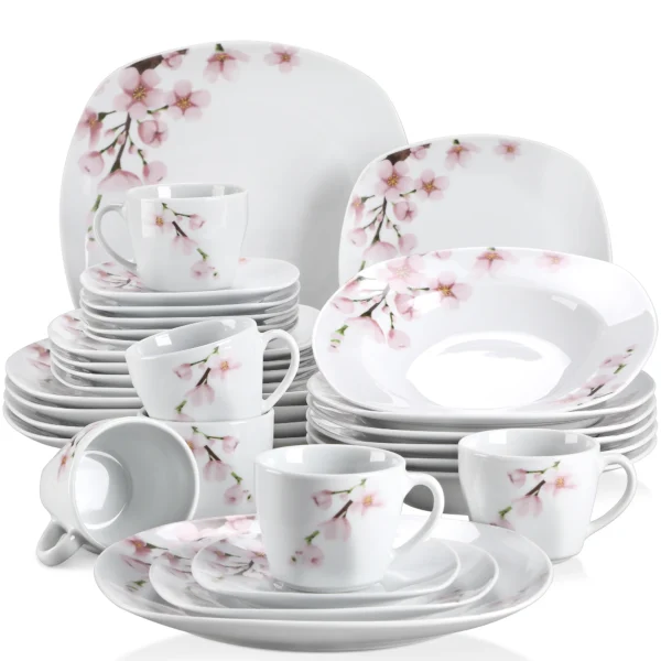 60-Piece White Ceramic  Porcelain Plate Set