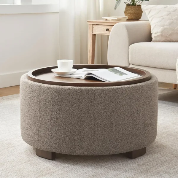 30 Inch Round Storage Ottoman Coffee Table