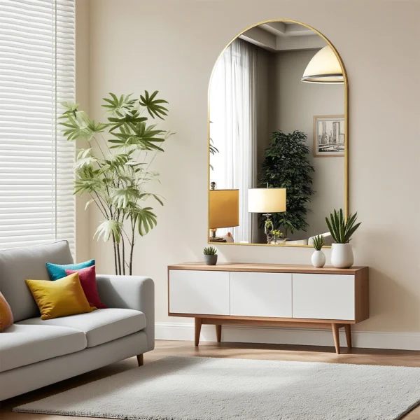 26"x38" Arched Metal Framed Glass Mirror