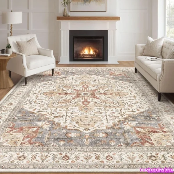 9x12 Washable Oriental Rug  Large Thin Indoor