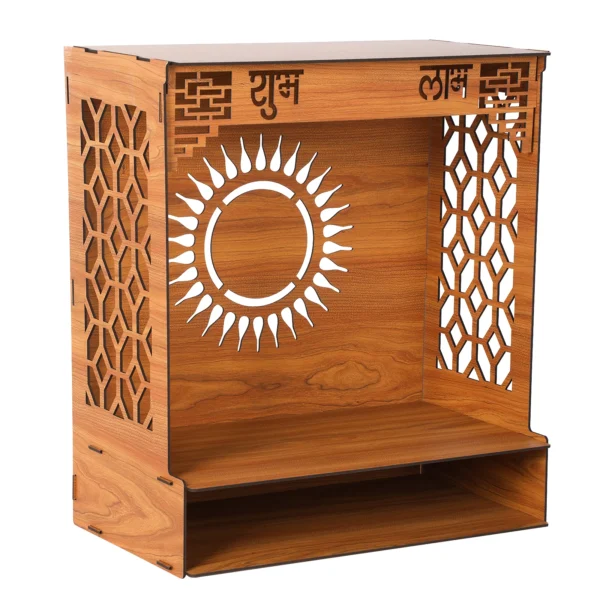 Wooden Carved Hollow Double Shelf Unit for Home or Office