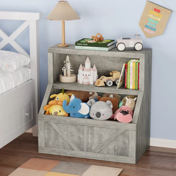 Kids Bookshelf Wooden Toy Storage Organizer