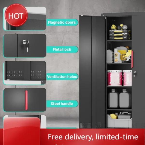 Heavy Lockable Steel Cabinet 4 Shelves (Black)