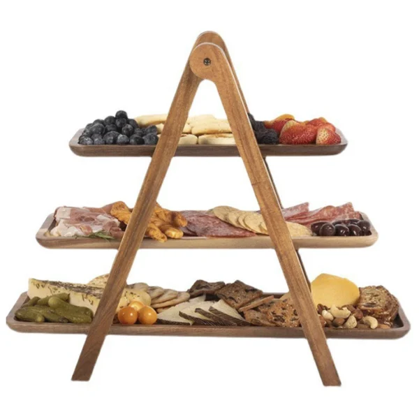 3 Tier Wooden Tray Stand for Serving Dishes