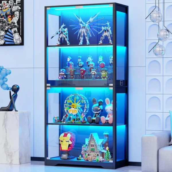 4-Tier Glass Display with 3 Color Lights