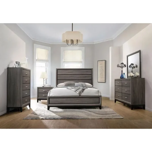 Grey Oak & Black 5-Piece Eastern King Bedroom Set