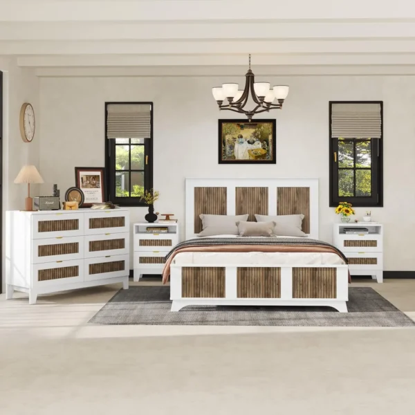 4 Pieces Bedroom Sets Queen Size Platform Bed